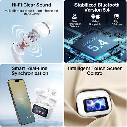 ✨ Écouteurs Bluetooth 5.4 Sans Fil – ANC, Micro et Écran Tactile