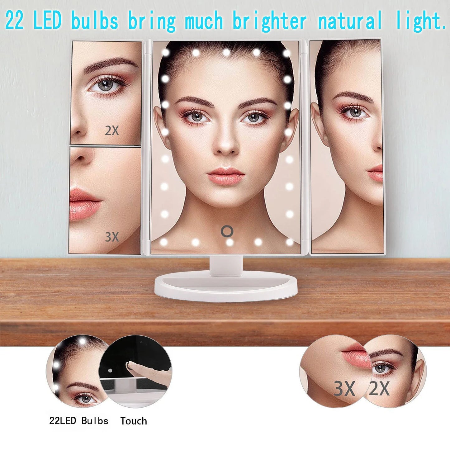 🔥 Grossissement 1x-3x – Miroir LED Compact & Astucieux