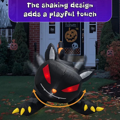 Chat Noir Gonflable Halloween 6,5 pieds – Tête Animée & LED Intégrées