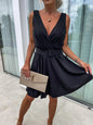 Women's Fashion Solid Color Deep V-neck Sleeveless Lace-up Dress