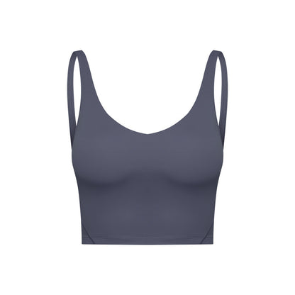 Summer Pure Color Ribbon Chest Pad Nude Feel Back-shaping Running Fitness