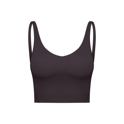 Summer Pure Color Ribbon Chest Pad Nude Feel Back-shaping Running Fitness