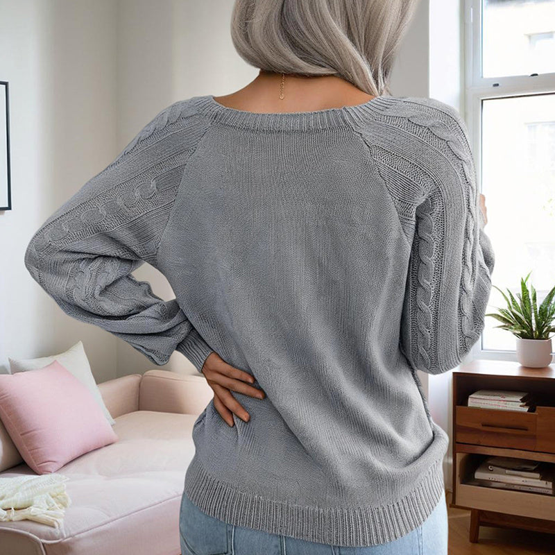 Pull Femme Automne-Hiver – Col Carré & Boutons Déco