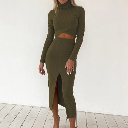 Hip Hugging Split Skirt Casual Set