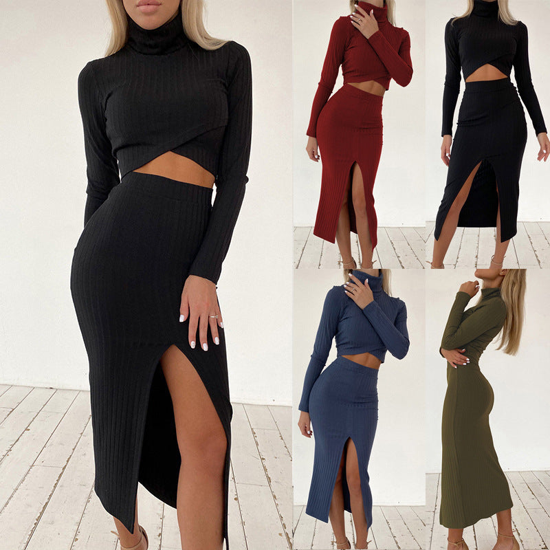Hip Hugging Split Skirt Casual Set