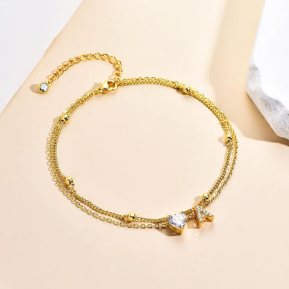 💎 Bracelet de Cheville 26 Lettres – Cœur & Zircon