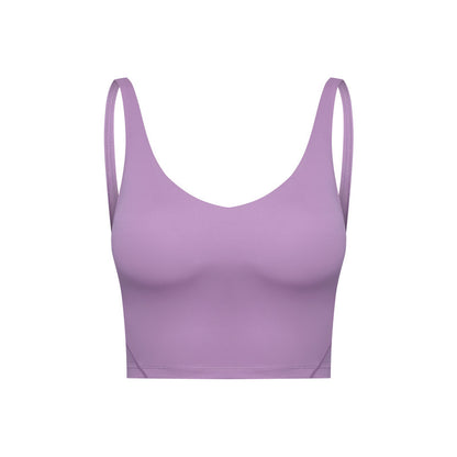 Summer Pure Color Ribbon Chest Pad Nude Feel Back-shaping Running Fitness