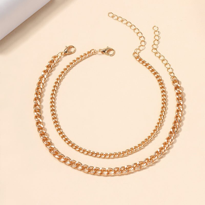🌟 Bracelet de Cheville Double Cercle – Élégance Féminine