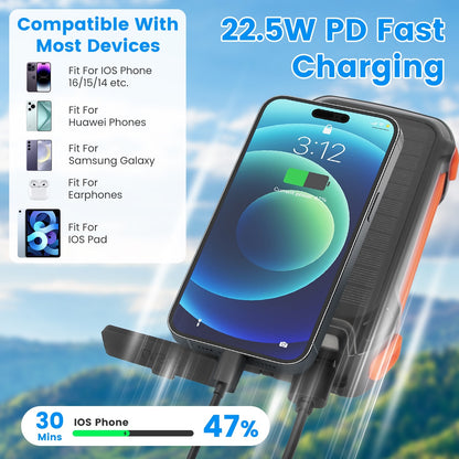 ✨ Power Bank Solaire 49800mAh – Charge Rapide PD 22.5W, Sans Fil 15W, Lampe LED Intégrée