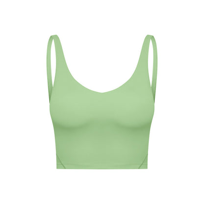 Summer Pure Color Ribbon Chest Pad Nude Feel Back-shaping Running Fitness