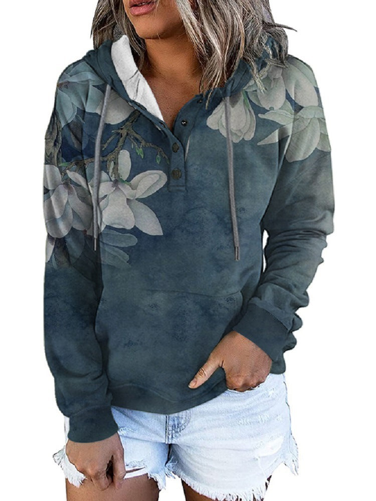Loose Fashion Printed Long Sleeve Hooded Casual Sweatshirt