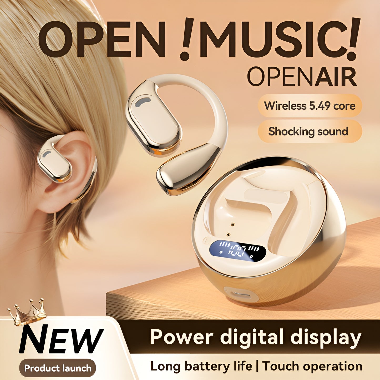 ✨ Fall Open – Écouteurs Sans Fil Légers avec Boîtier, Réduction de Bruit et Bluetooth