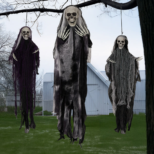 ️ Halloween Effrayant : 3 Fantômes Squelettes à Suspendre