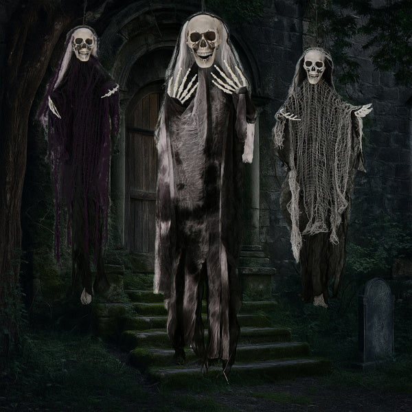 ️ Halloween Effrayant : 3 Fantômes Squelettes à Suspendre