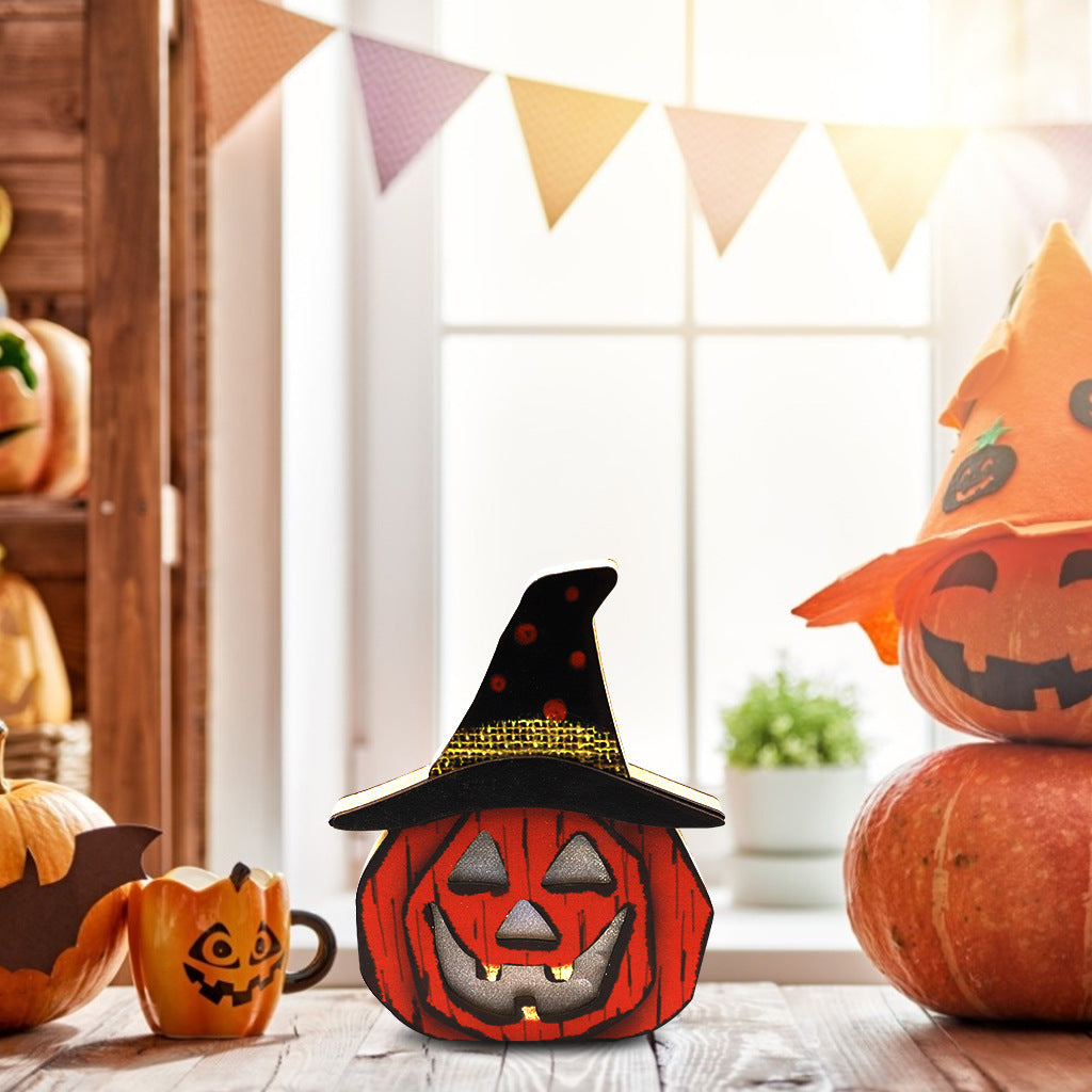 ️ Décoration Halloween Lumineuse – Citrouille en Bois Originale