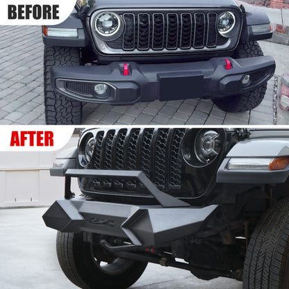 X Style Front Bumper With Winch Plate Compatible With Wrangler JK 2007-2018 JL 2018- Heavy Duty Black Textured Manganese Steel Construction, Perfect For On And Off-Road Used
