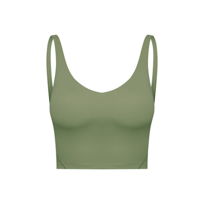 Summer Pure Color Ribbon Chest Pad Nude Feel Back-shaping Running Fitness
