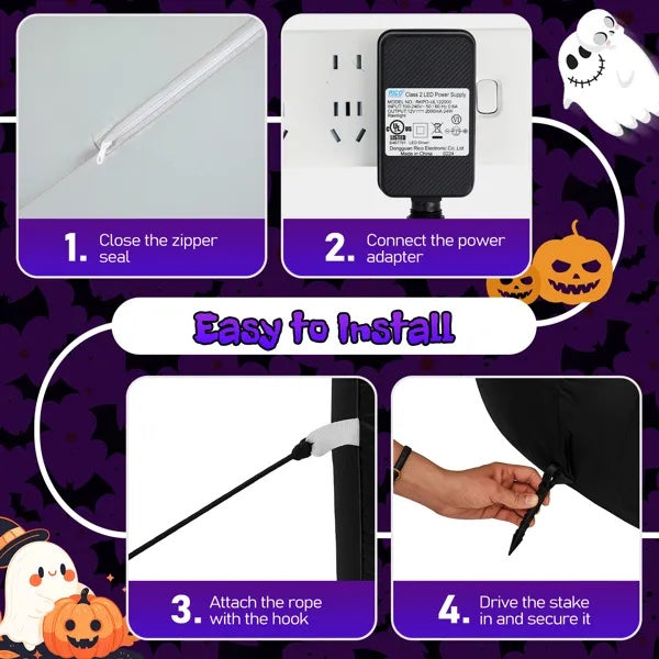 Chat Noir Gonflable Halloween 6,5 pieds – Tête Animée & LED Intégrées