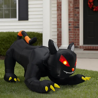 Chat Noir Gonflable Halloween 6,5 pieds – Tête Animée & LED Intégrées