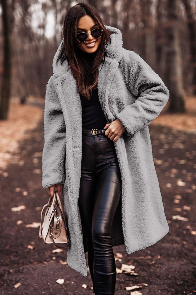 ✨ Manteau Long Femme Automne-Hiver – Teddy Douillet en Fausse Laine, Élégant et Chaud
